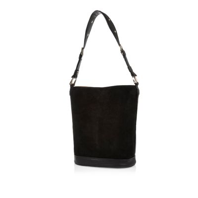 Black suede bucket handbag